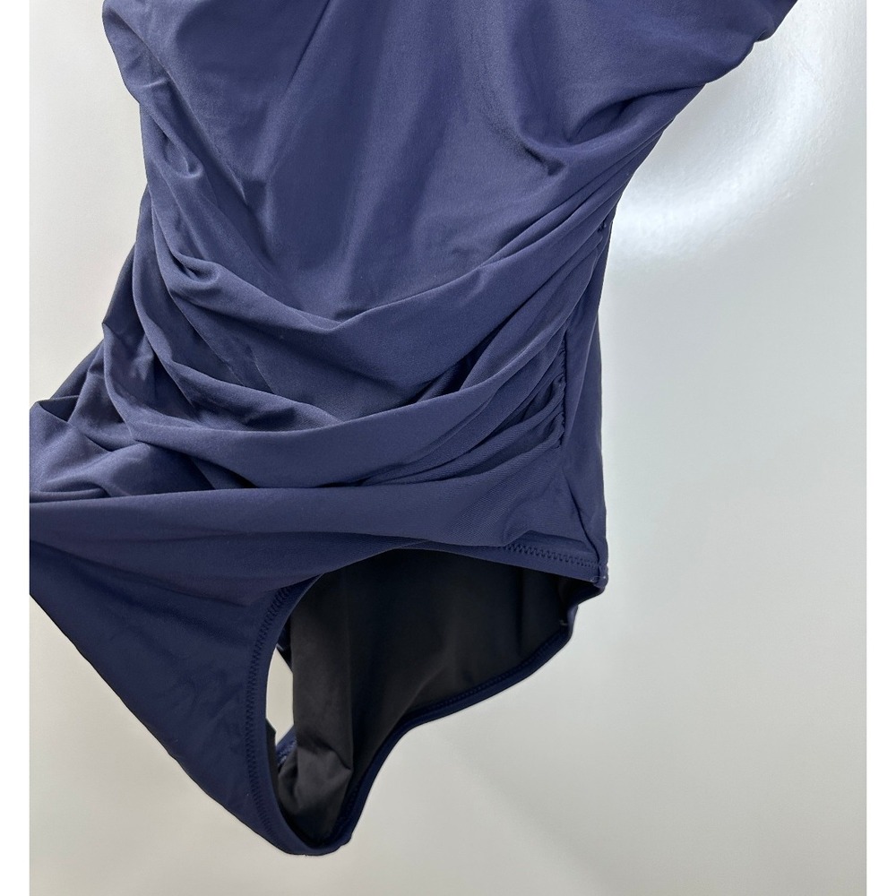J.Crew Navy Blue Ruched Deep V-Neck One Piece Swimsuit Size 10 Stretch Lined - Picture 8 of 16